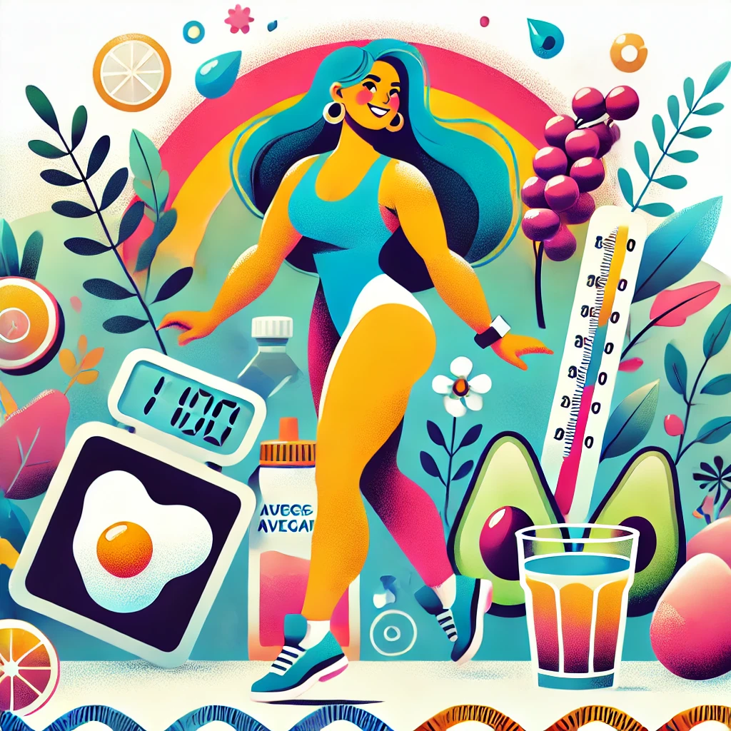dall·e 2024-10-16 14.27.30 - a colorful and engaging illustration depicting jessie inchauspé, also known as the glucose goddess, standing confidently with a playful smile, holding.webp