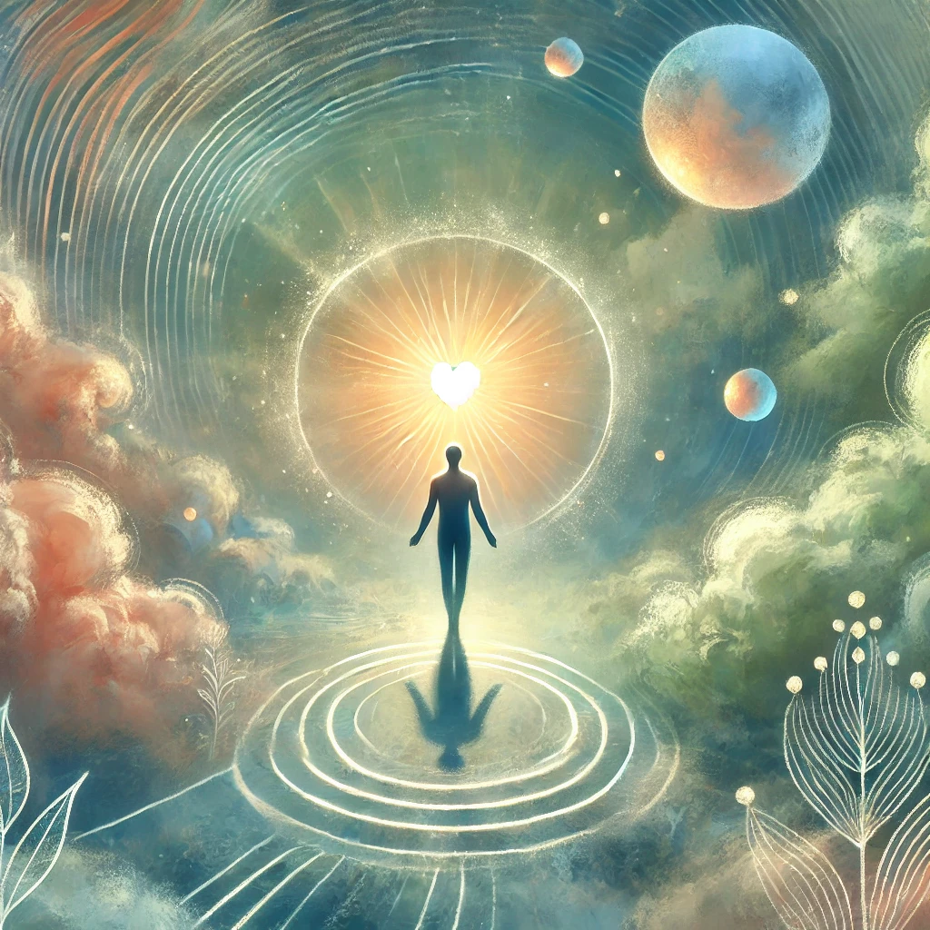 dall·e 2024-10-25 18.00.20 - illustration for an article on self-acceptance and internal validation. the image depicts a serene figure standing confidently amidst a misty, dreamli.webp