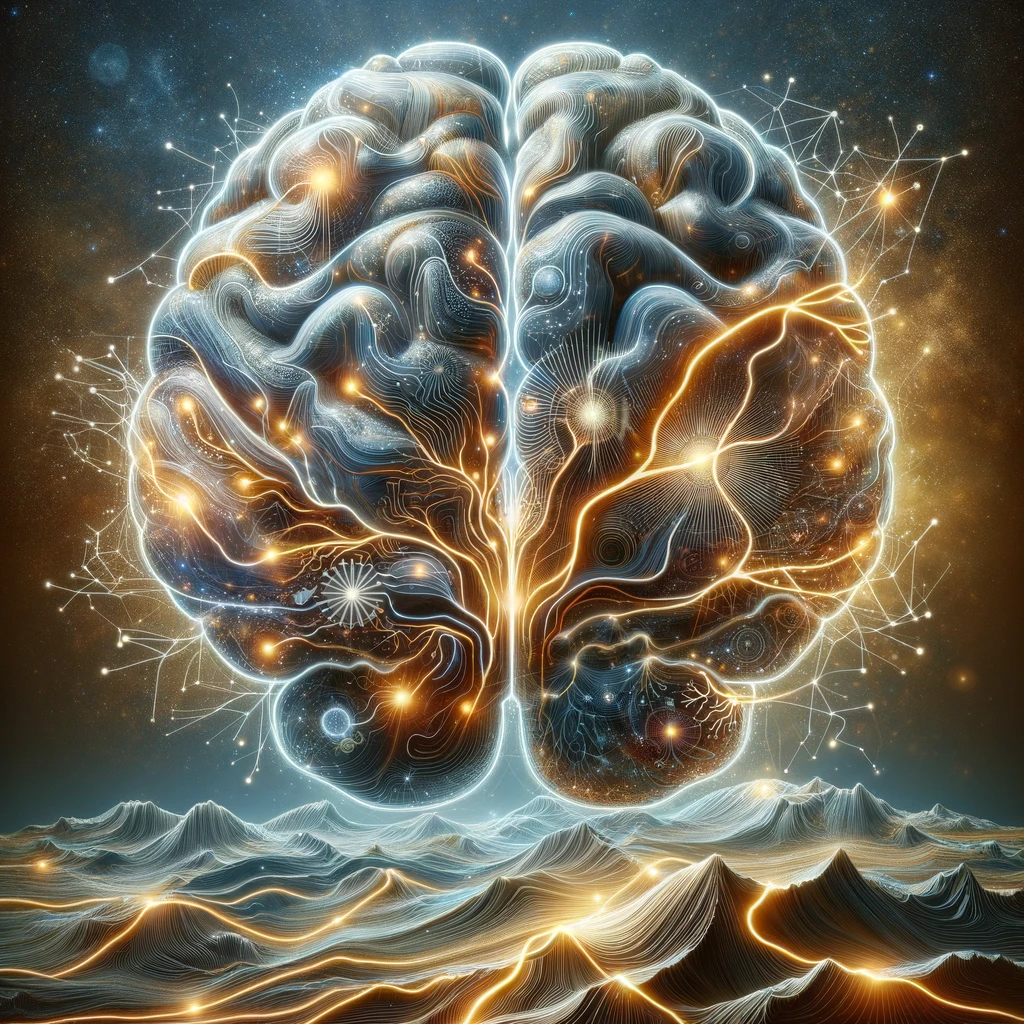 dall·e 2024-04-28 12.17.15 - a conceptual digital illustration representing the human brain as a complex map, filled with rivers, mountains, and pathways symbolizing neural circui.webp