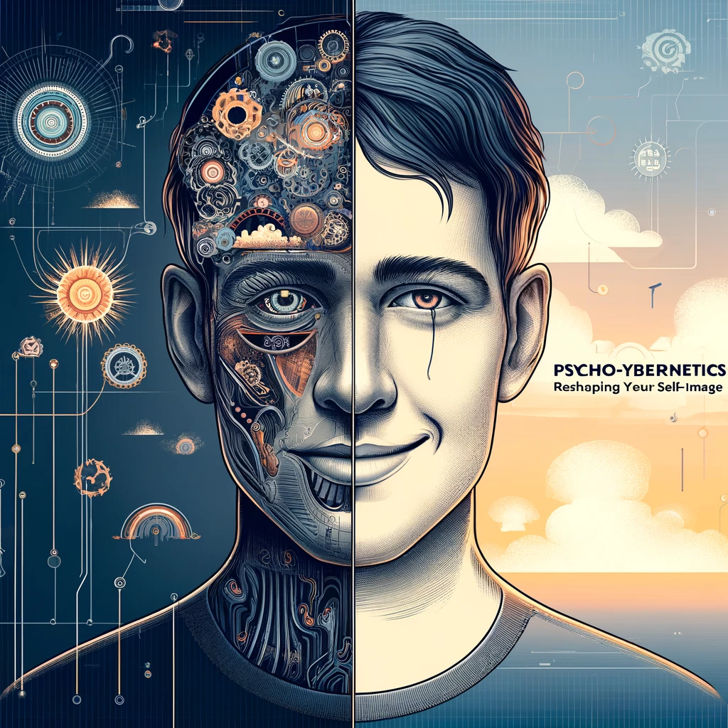 dall·e 2024-04-29 12.50.38 - an illustration for social media posts inspired by the book _psycho-cybernetics_ by maxwell maltz. the image depicts a split face_ the left half refle.webp
