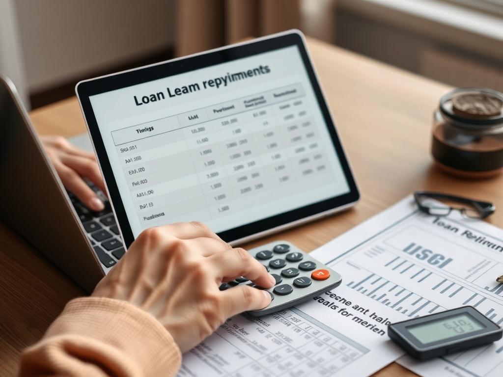 A close up shot of a person reviewing loan repayment