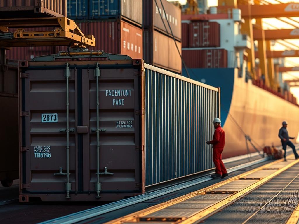 A close up shot of a freight container being loaded