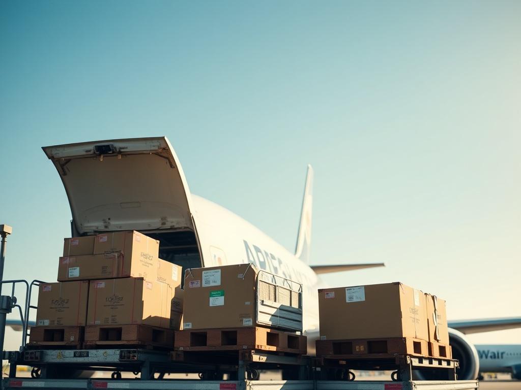 A close up shot of a cargo plane unloading packages