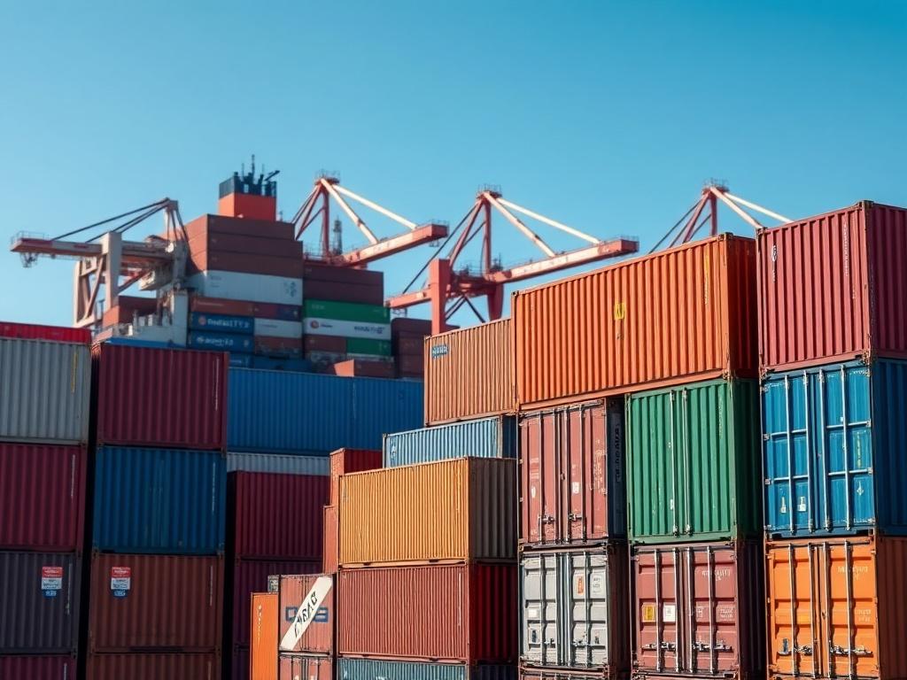 A close up shot of cargo containers stacked at a