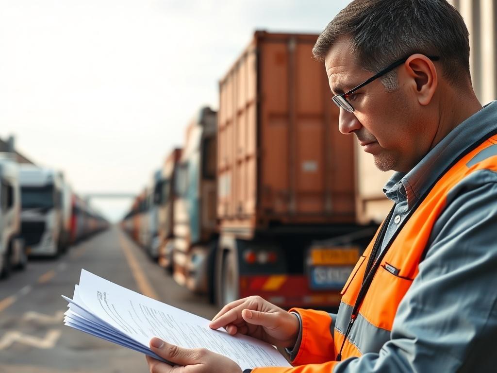 A close up shot of a customs officer reviewing shipping