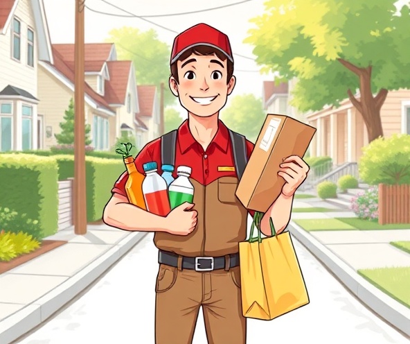 Friendly courier delivering groceries and packages