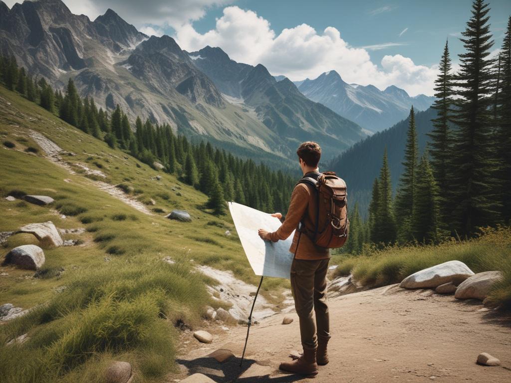 A student looking at a map while standing on a