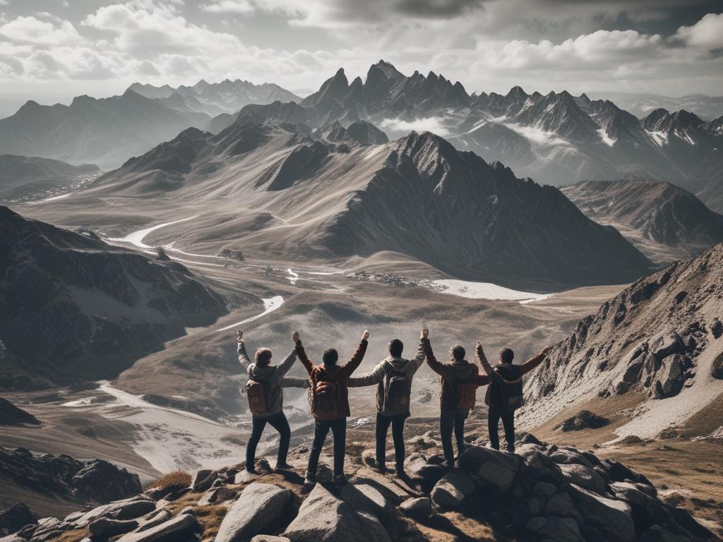 A group of students celebrating at the summit of Rysy,