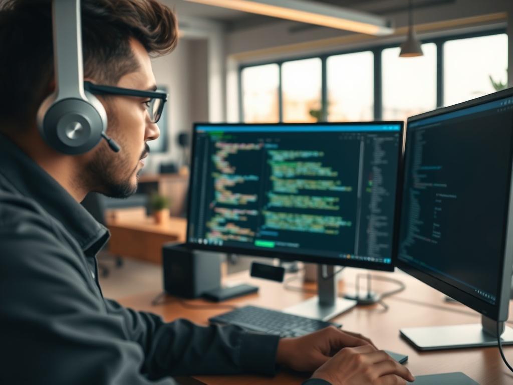 A close up shot of a software developer analyzing code