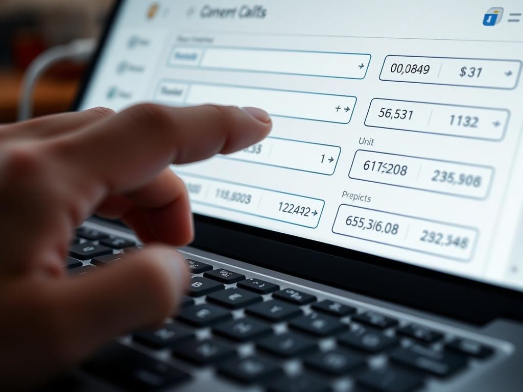 A close-up shot of a user inputting numerical values into the Currency Converter Pro web app, with visible fields for currency and unit conversions. The interface should be clean and modern, showcasing real-time updates as values are entered, creating a sense of engagement and interaction.