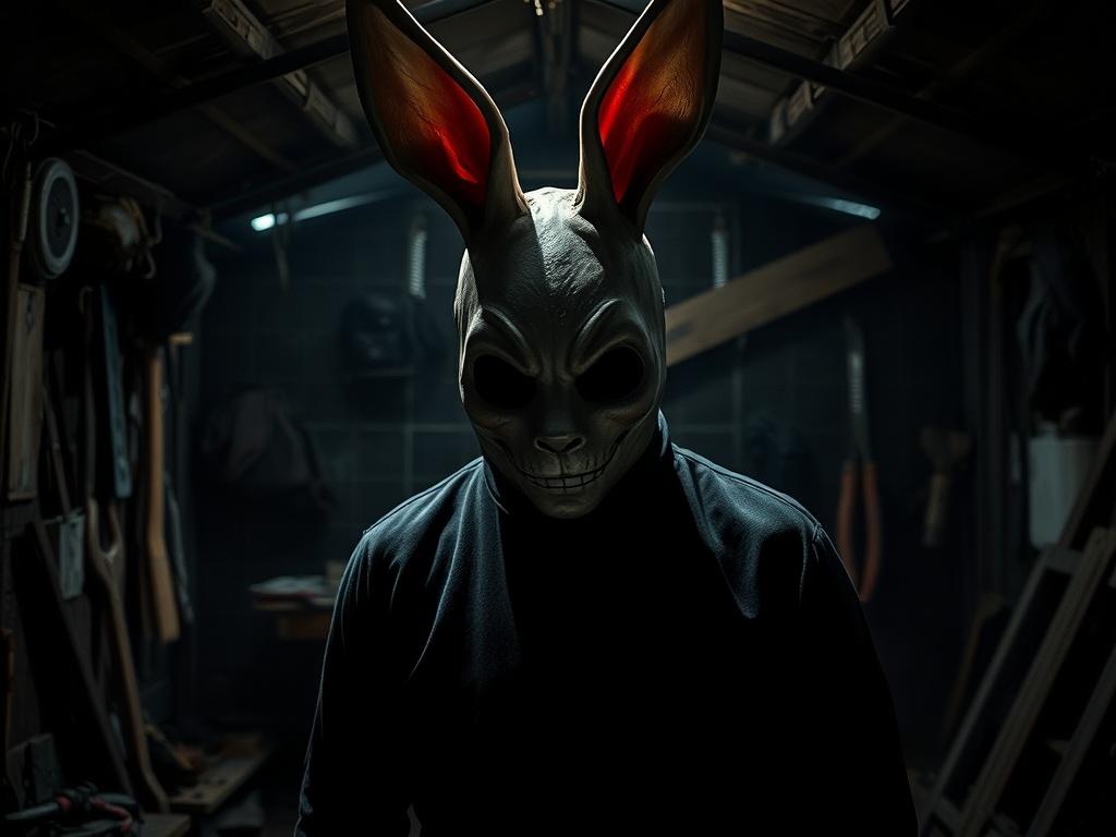 A dramatic close up of a man in a rabbit