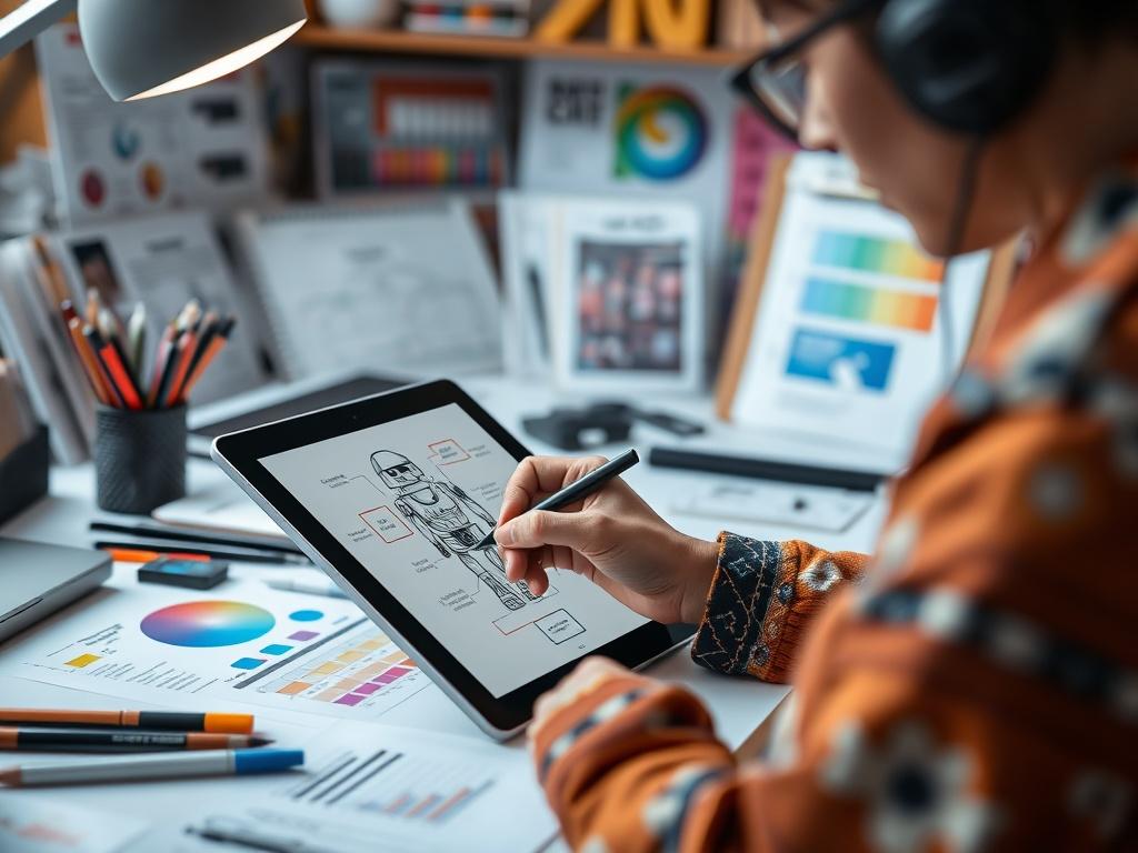 A close up shot of a designer sketching chatbot functionalities