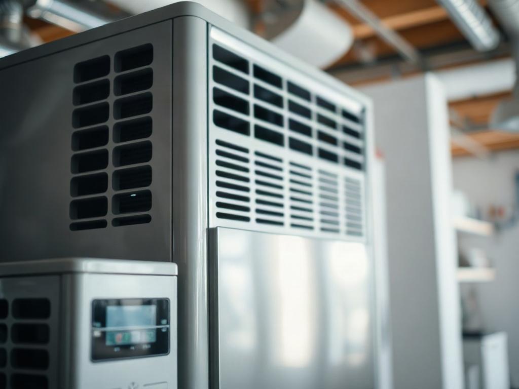 Create a highly realistic, high-resolution photo that reflects the blog titled "Caldwell Heating & Air: What Makes a System Dependable." The composition should be simple and clear, featuring a close-up shot of a high-quality HVAC unit or air conditioning system with a sleek, modern design. The unit should be the sole focus of the image, showcasing clean lines and a polished exterior, symbolizing reliability and performance.

Place the HVAC unit against a subtle, blurred background that suggests a clean, pro