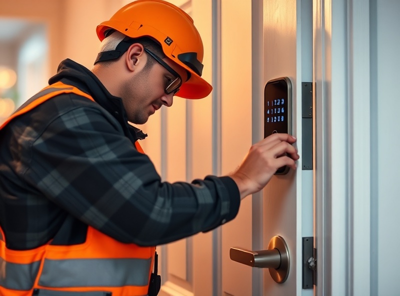 Professional locksmith installing a smart lock