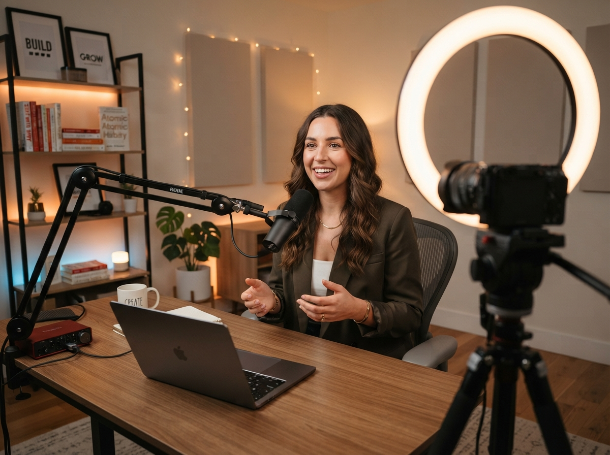 Content creator filming educational videos