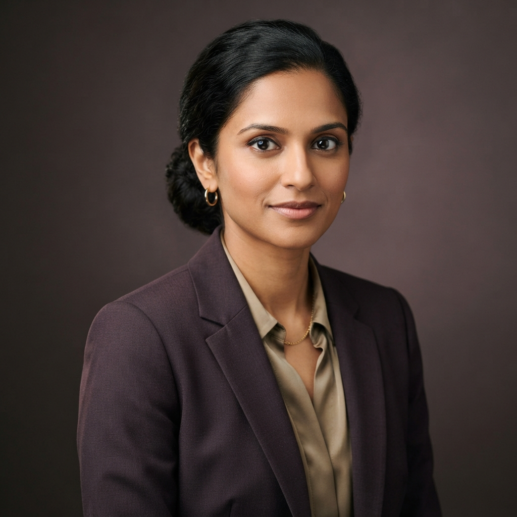 Professional head-and-shoulders portrait of Priya Deshmukh, Director of Financial Systems Integration at Meridian Ledgerworks