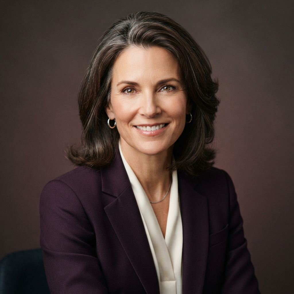 Professional head-and-shoulders portrait of Eleanor Whitcombe, Founder and Chief Executive Officer of Meridian Ledgerworks