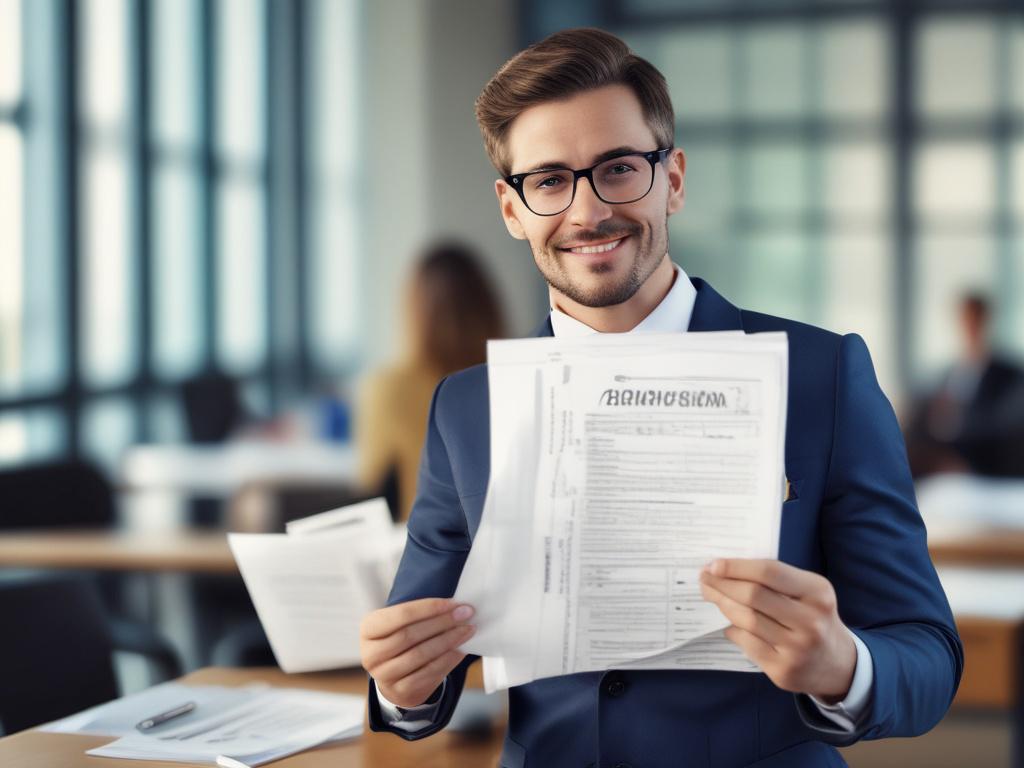 A close up shot of a confident business person holding