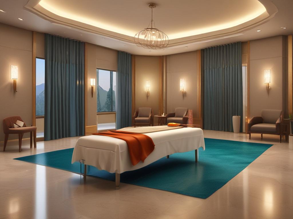 A serene setting showcasing an elegant escort providing a relaxing