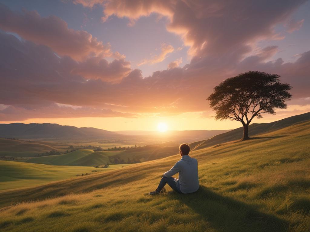 A serene and peaceful scene featuring a single person sitting