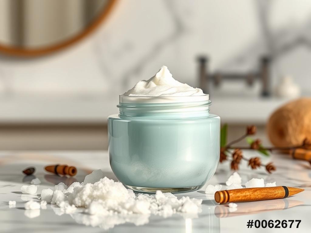 A luxurious cosmetic scrub in a hyper glossy jar, placed