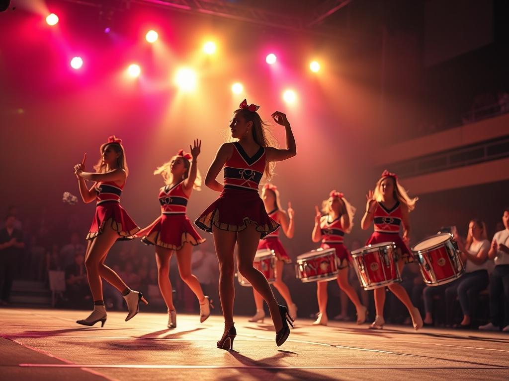 A vibrant and energetic performance scene featuring the Las Vegas