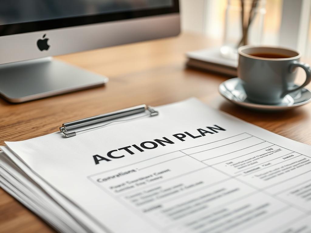 A close up shot of a detailed action plan document