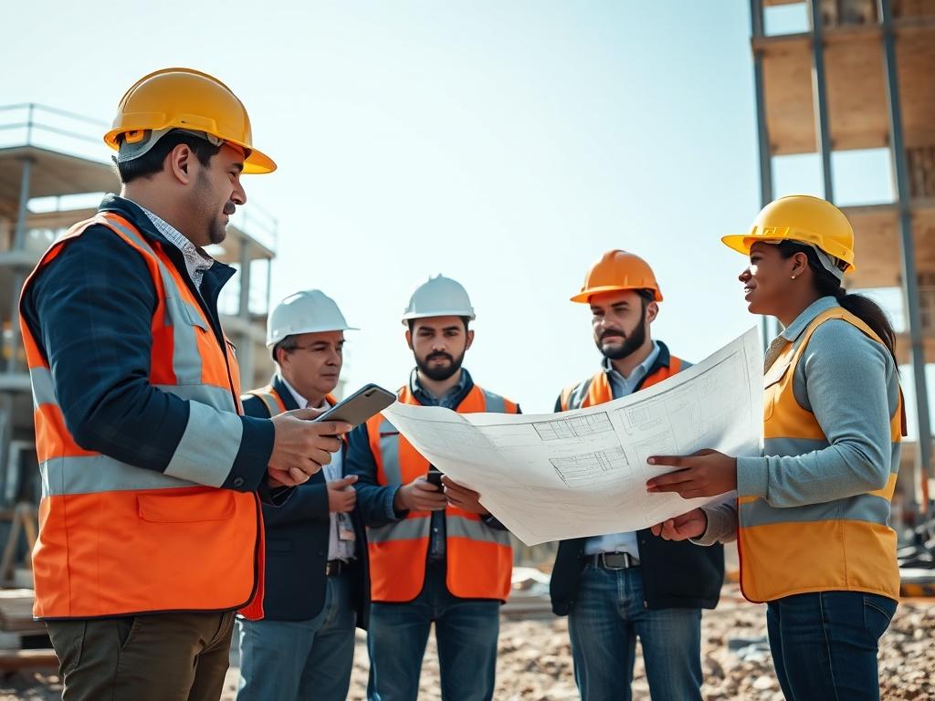 A high resolution of a project manager reviewing construction plans