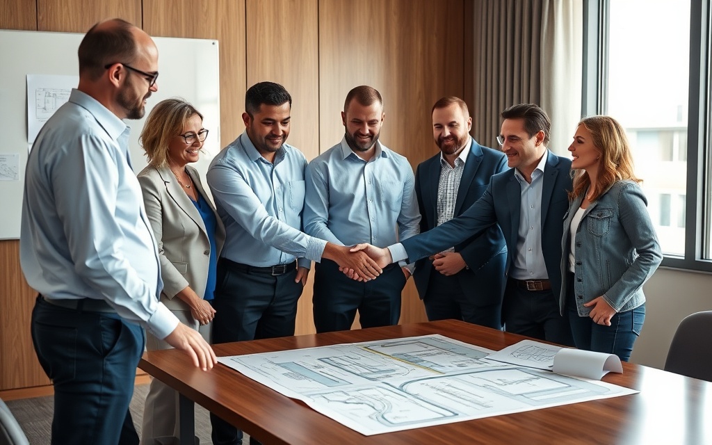 Professional team from municipality and utility companies collaborating on infrastructure partnership