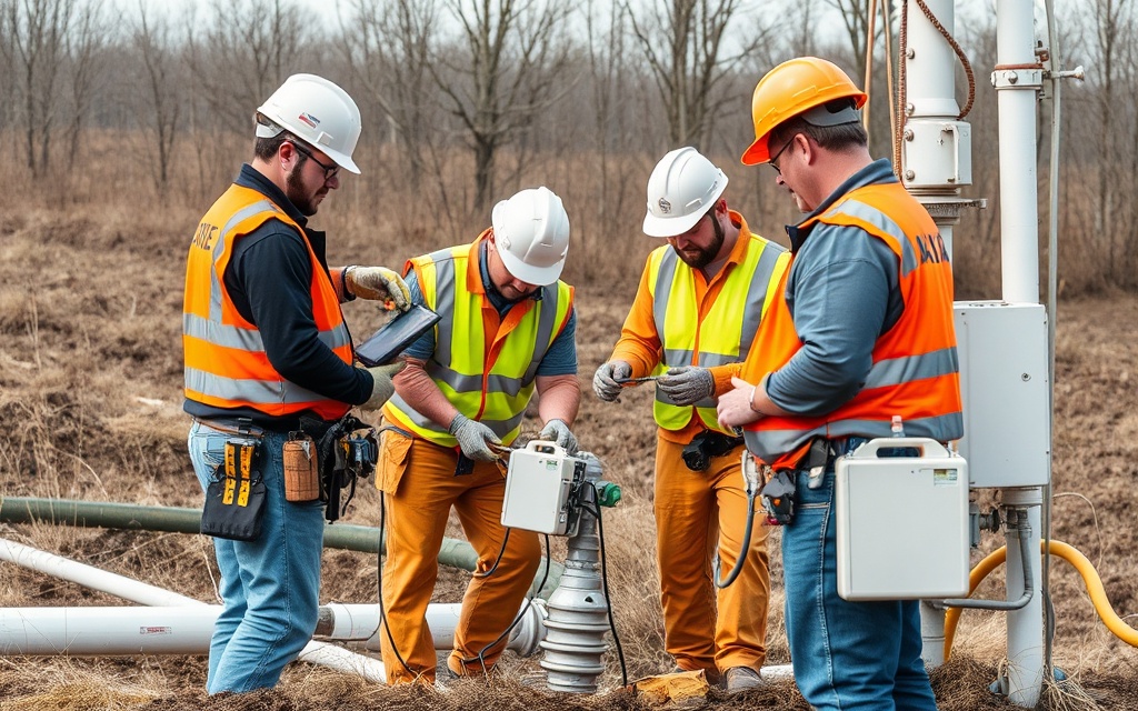 Utility workers and technicians collaborating on infrastructure maintenance and upgrade