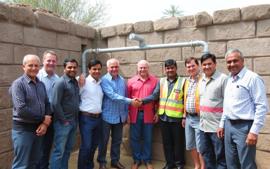 Team celebrating successful infrastructure project completion and partnership success