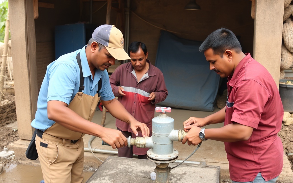 Experienced technicians training new workers on water infrastructure installation and maintenance