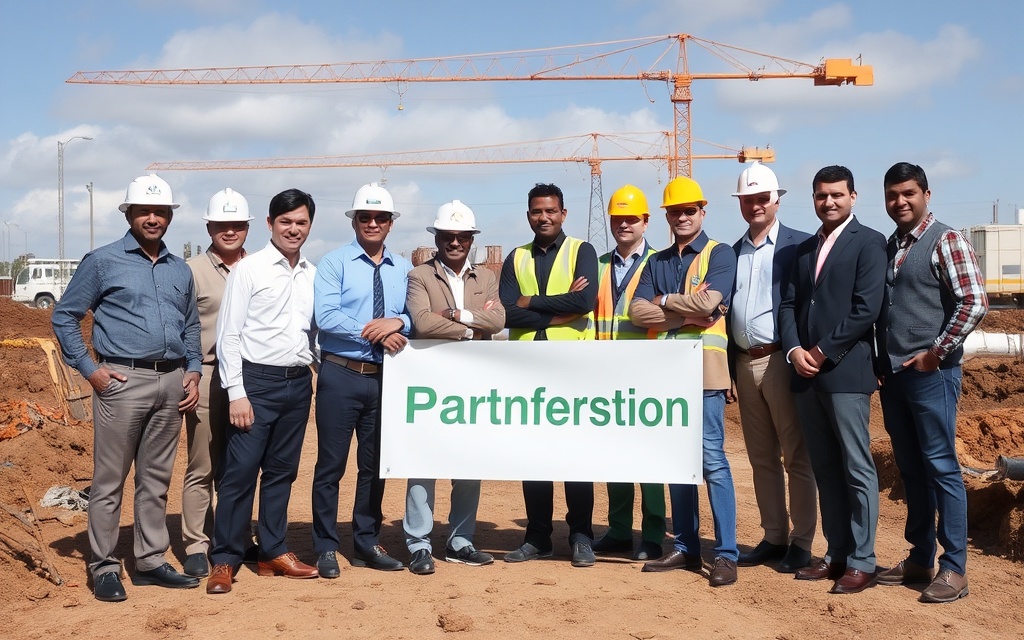 Diverse group of professionals from municipalities, utilities, engineers, and investors at infrastructure project site