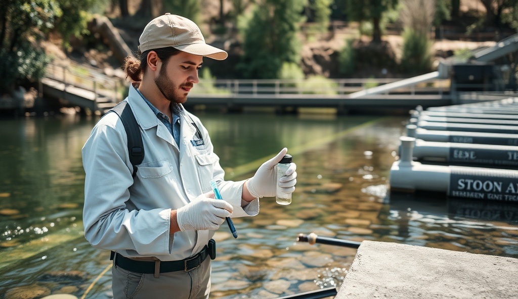 Environmental conservation worker monitoring water quality