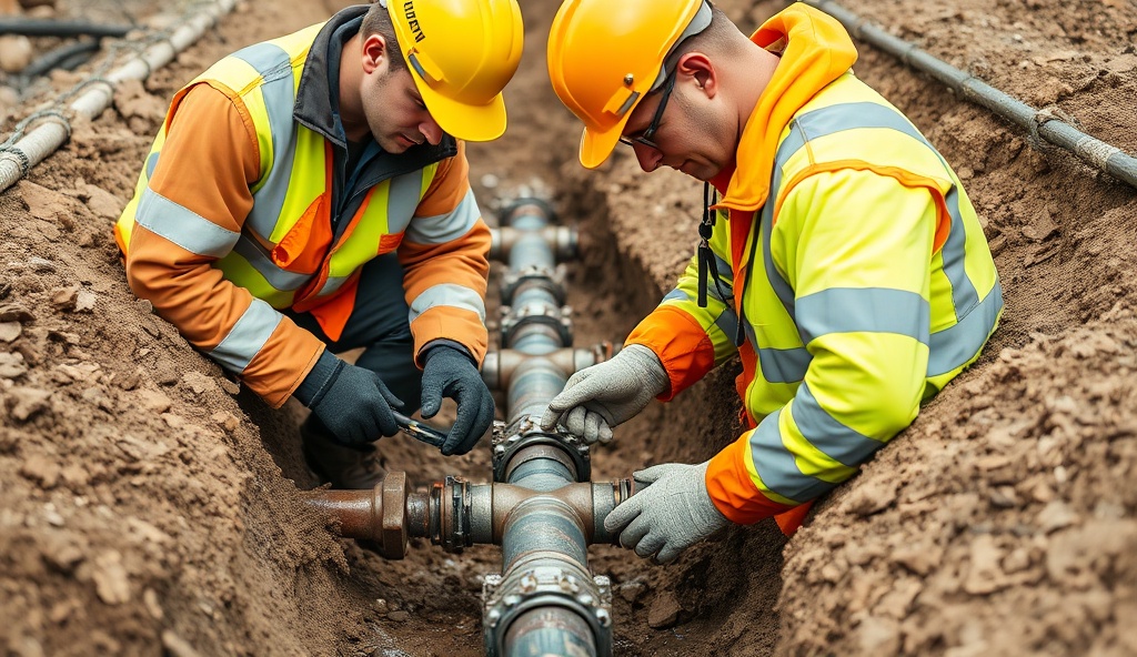 Water utility workers inspecting infrastructure in the field