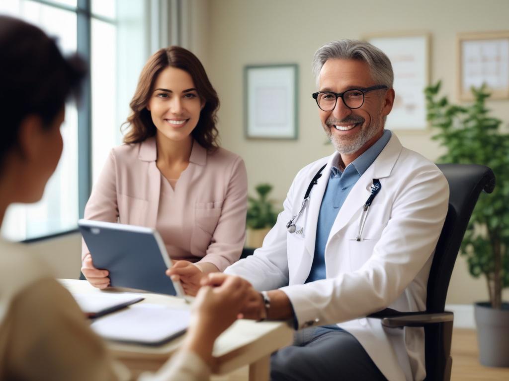 An inviting clinic room with warm tones, featuring a healthcare