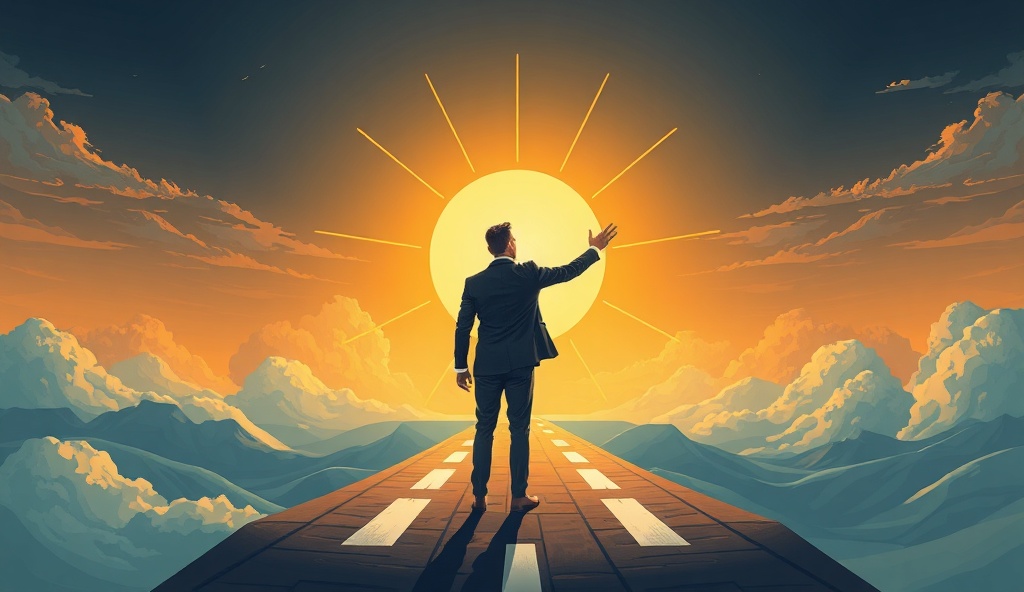 Leadership decision-making showing executive at crossroads with clear path ahead