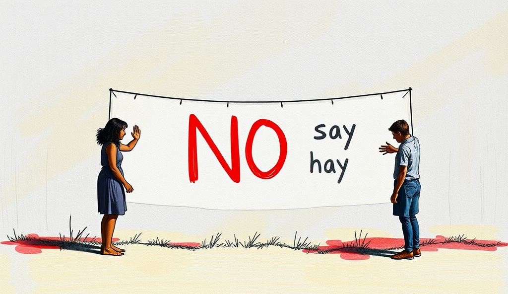 People-pleasing boundaries concept showing person learning to say no with confidence