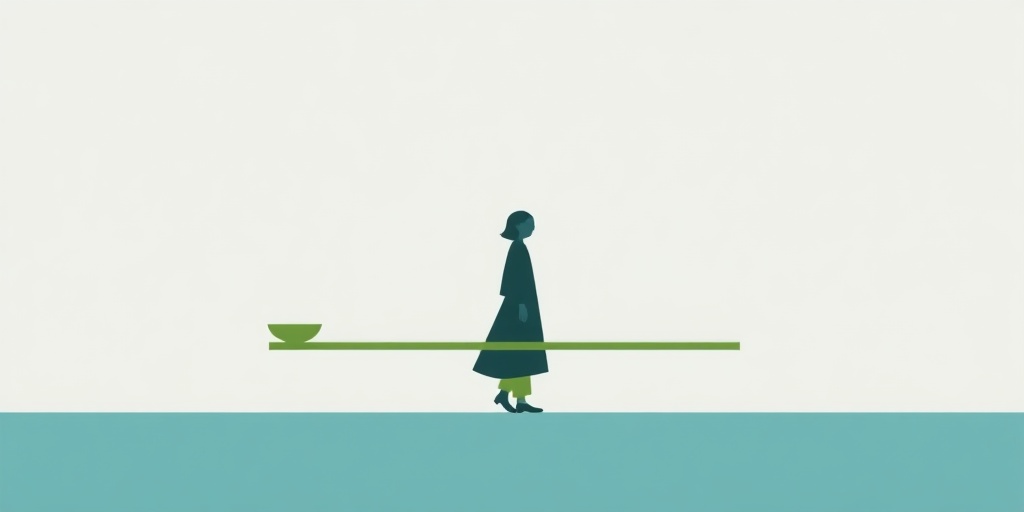 A calm, introspective illustration representing setting boundaries and finding balance between caring for others and self-care, with soft blues and greens symbolizing peace and growth.