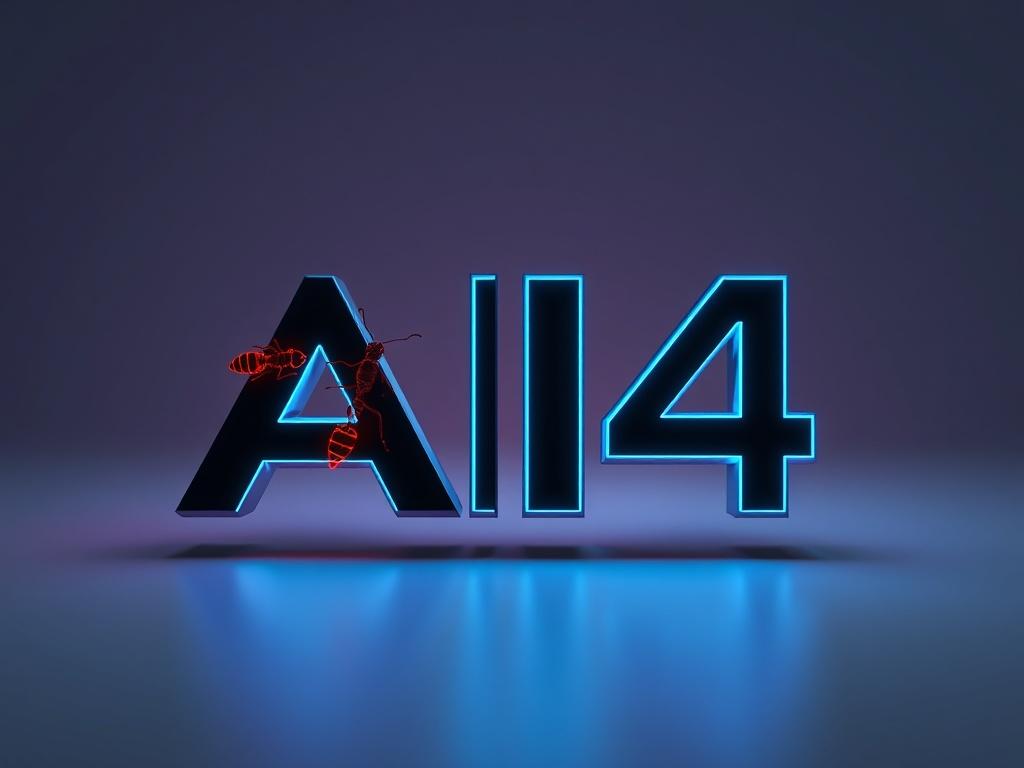 An ultra-detailed, high-resolution image of the AI⁴ logo, featuring neon black and cyan colors. The design should be sleek and modern, with ant motifs subtly integrated into the logo, placed against a minimalistic background that highlights its vibrant colors and innovative concept.