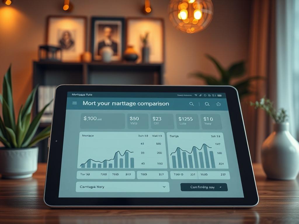 An elegant digital interface displaying a mortgage rate comparison tool