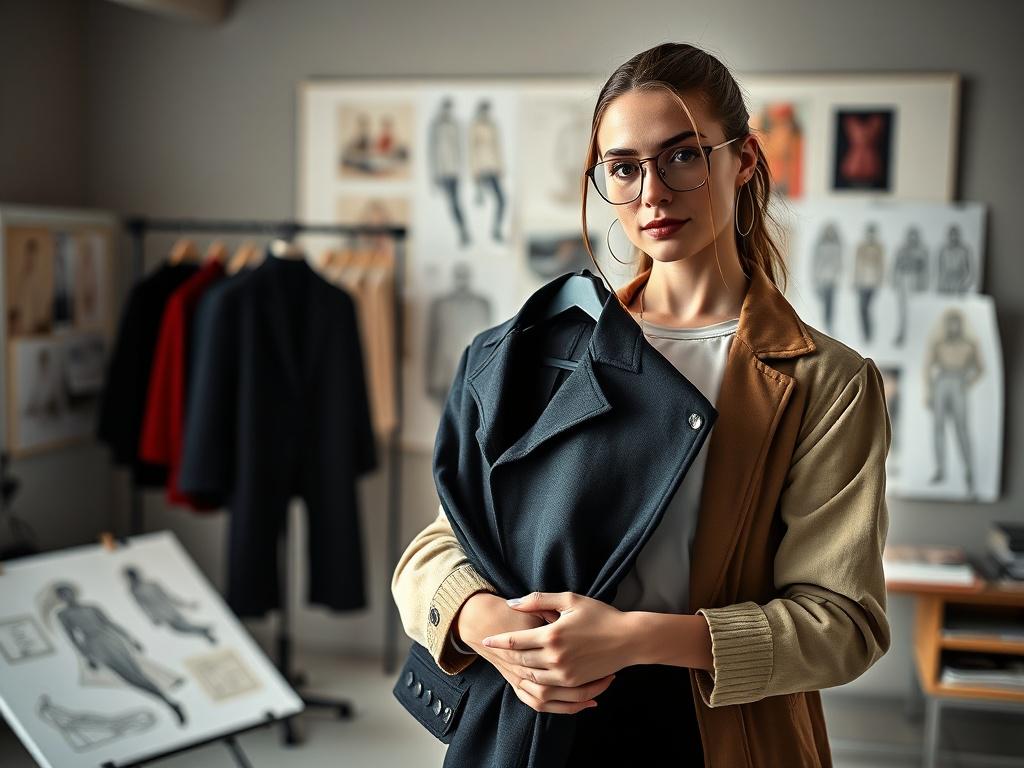 A close up shot of a fashionable designer holding a