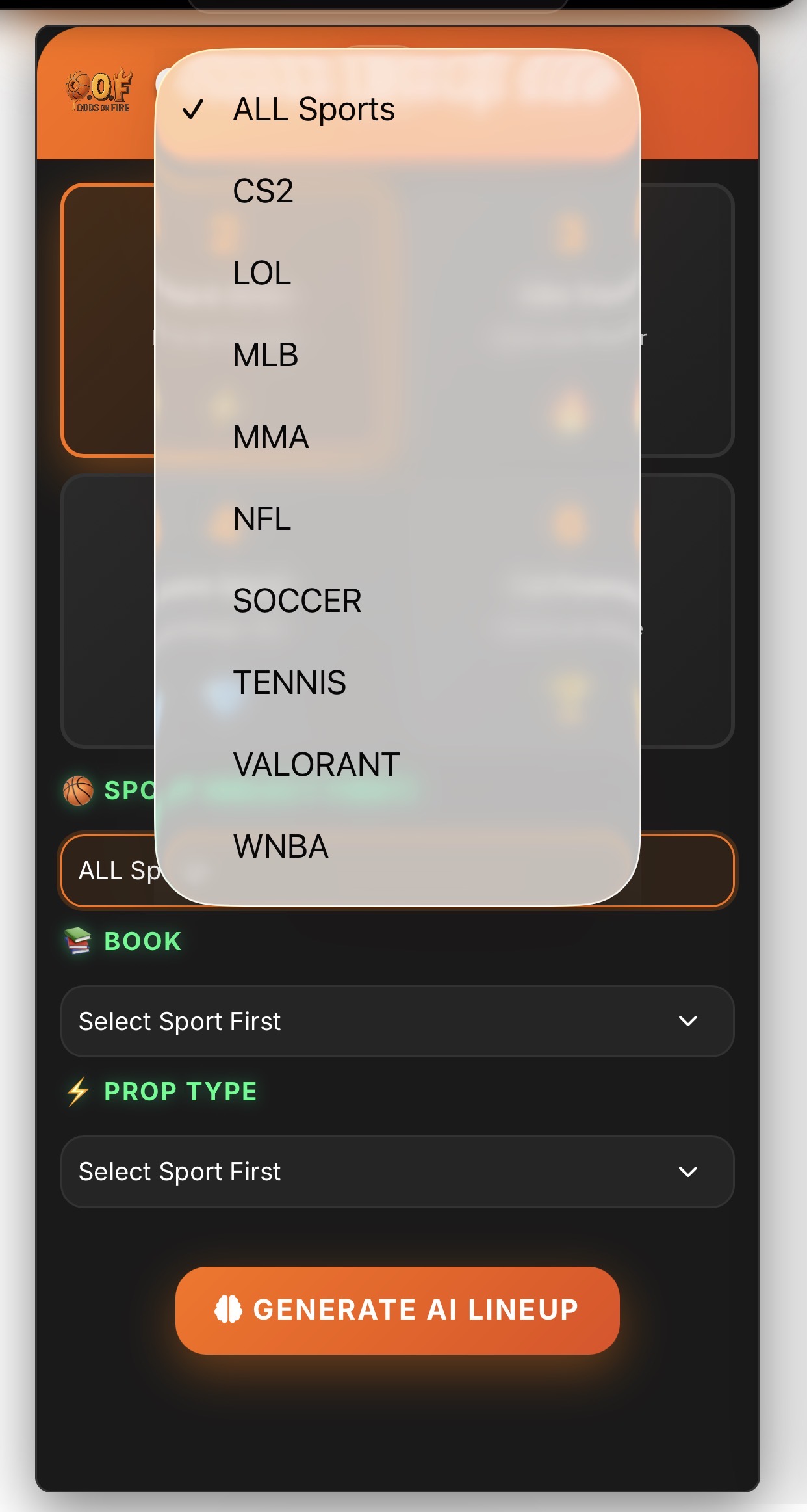Step 1: Choose Sport