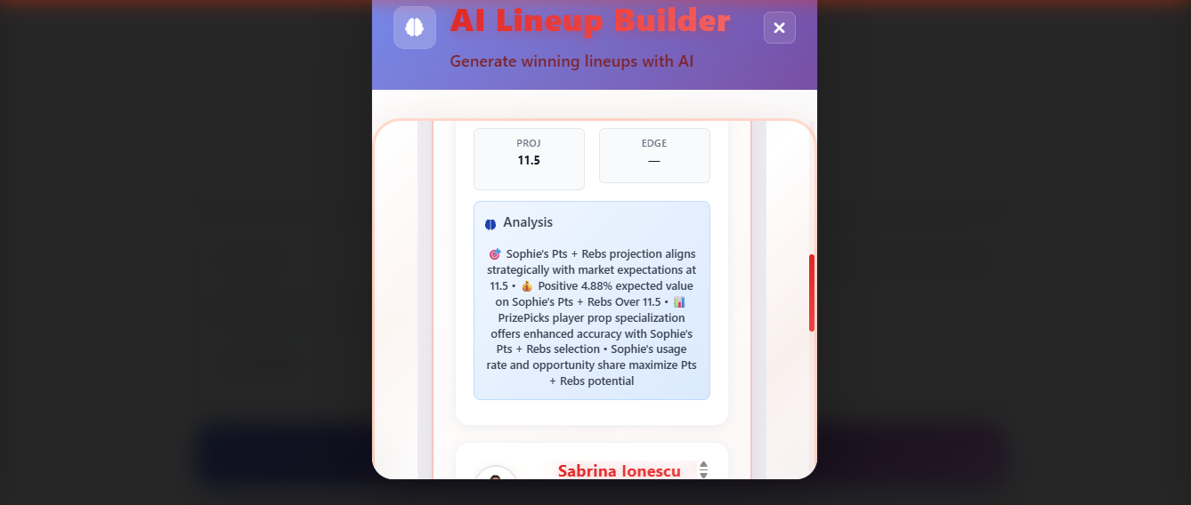 AI Lineup Builder Screenshot