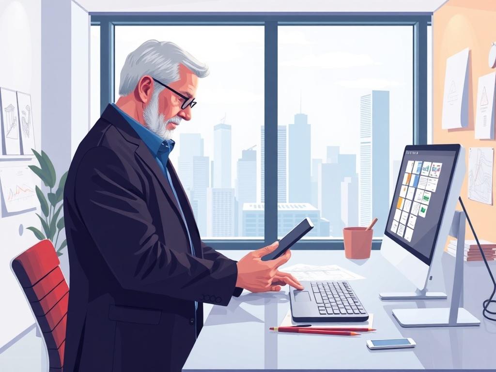 **Prompt for AI Image Generation:**

Create a high-quality illustration that visually captures the concept of "Transforming Estimator Businesses with VARIANCE." The composition should be simple and clear, featuring a single subject: a professional estimator working confidently at a modern workspace. This estimator should be depicted as a middle-aged person, focused on analyzing data on a digital tablet, with a look of determination and innovative thinking.

The background should be a sleek, minimalist office environment that represents the modern era of construction and architecture. Include elements such as a large window showcasing a cityscape to signify progress, a sleek desk with architectural blueprints, and subtle hints of technology, like a computer and digital sketches on the walls. 

The color palette should incorporate the vibrant primary color rgb(50, 170, 39) throughout the workspace elements, enhancing the theme of transformation and innovation. Ensure the lighting is bright and inviting, symbolizing a sense of optimism and the future of the estimator industry. Avoid incorporating any text or abstract shapes, focusing solely on the clear, realistic portrayal of the estimator and their environment.