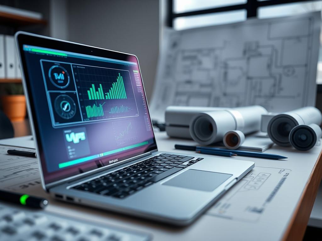 A close up shot of a modern workspace featuring a