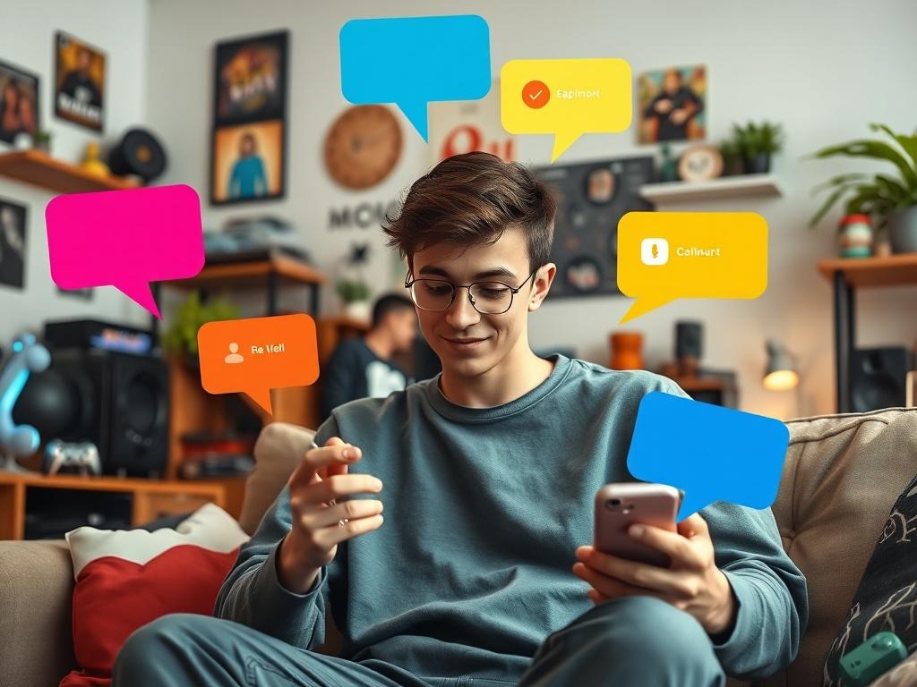 A lively scene of a young adult interacting with followers