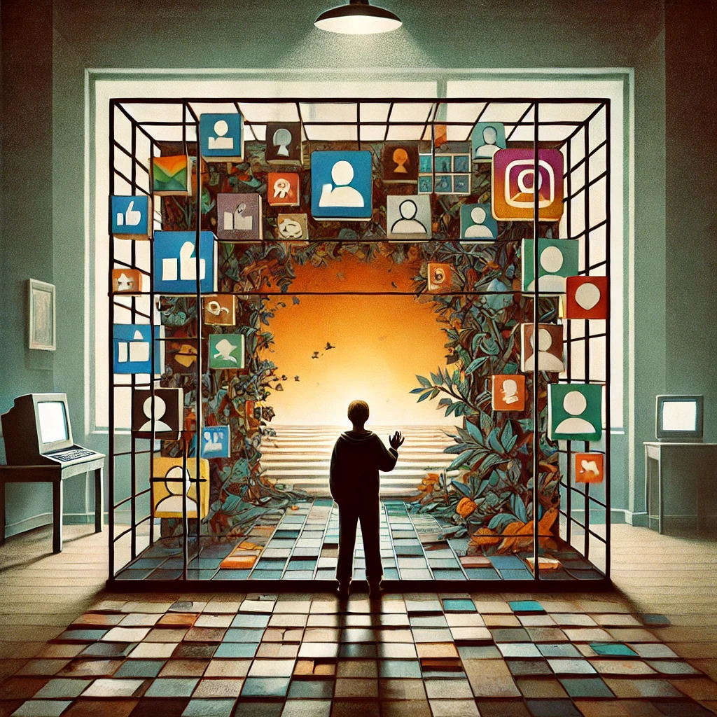 dall·e 2024-11-24 08.36.50 - a square, visually compelling image reflecting the theme of digital suppression and its impact on marginalized communities in a 1950s-inspired aesthet.webp