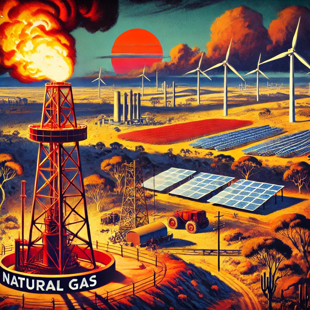 dall·e 2024-12-27 11.05.23 - a striking 1950s-style magazine illustration showcasing the australian outback with natural gas infrastructure in the foreground. a natural gas rig is.webp