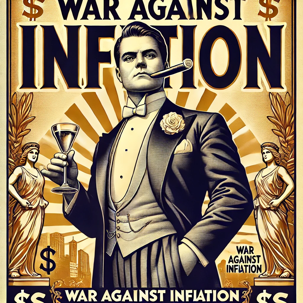 dall·e 2025-01-06 13.24.34 - a vintage-style poster illustration featuring a rich boss in an expensive suit. the boss is depicted with a smug expression, holding a glass of champa.webp